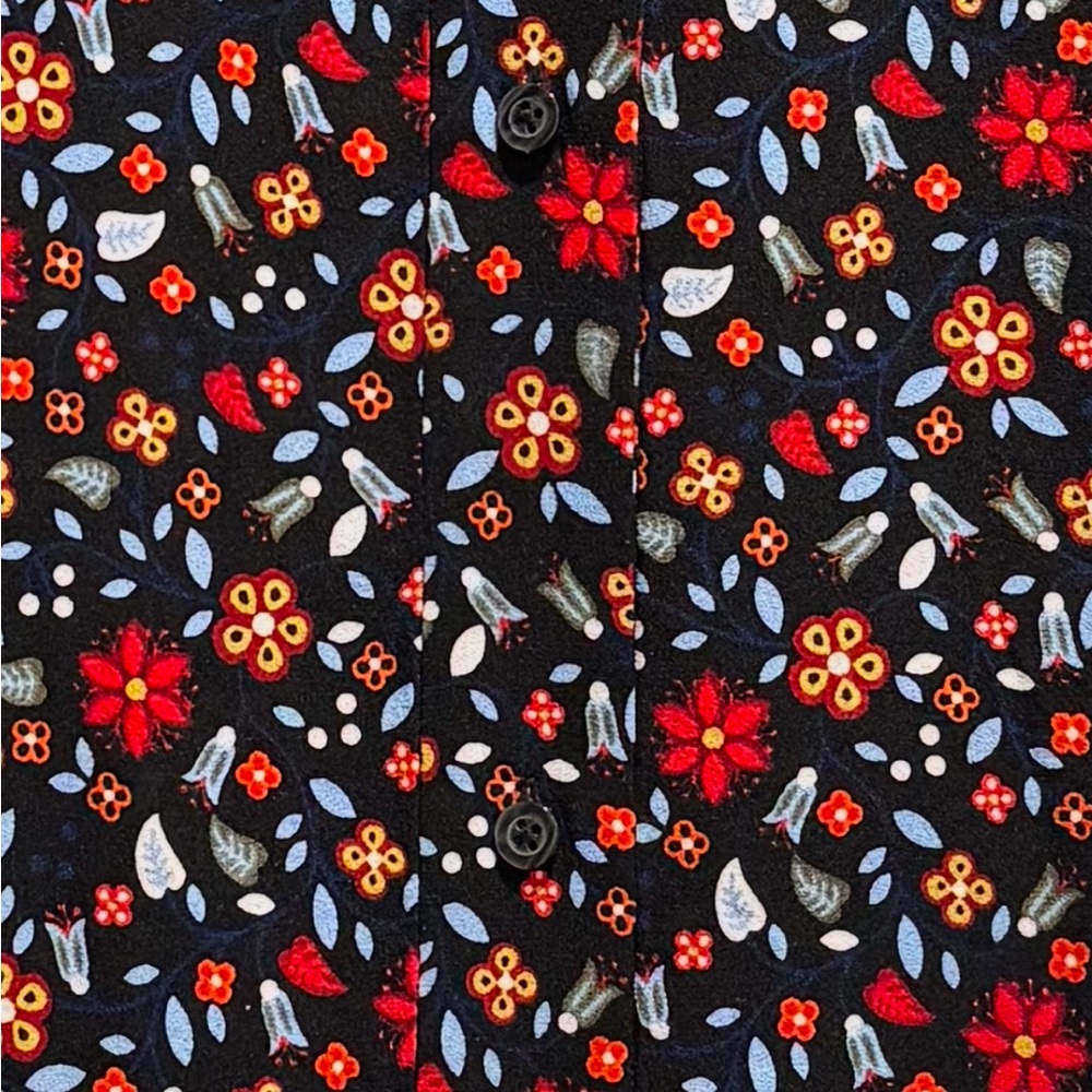 A.L.C. 100% Silk Floral Button Front Long Sleeve Blouse Black Multicolor Size 8 - Picture 8 of 8